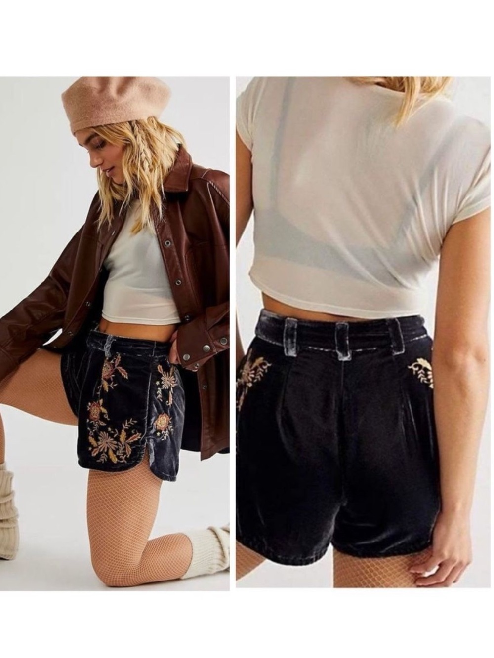 Free People Wild Roses Embroidered Velvet Shorts - Size 12